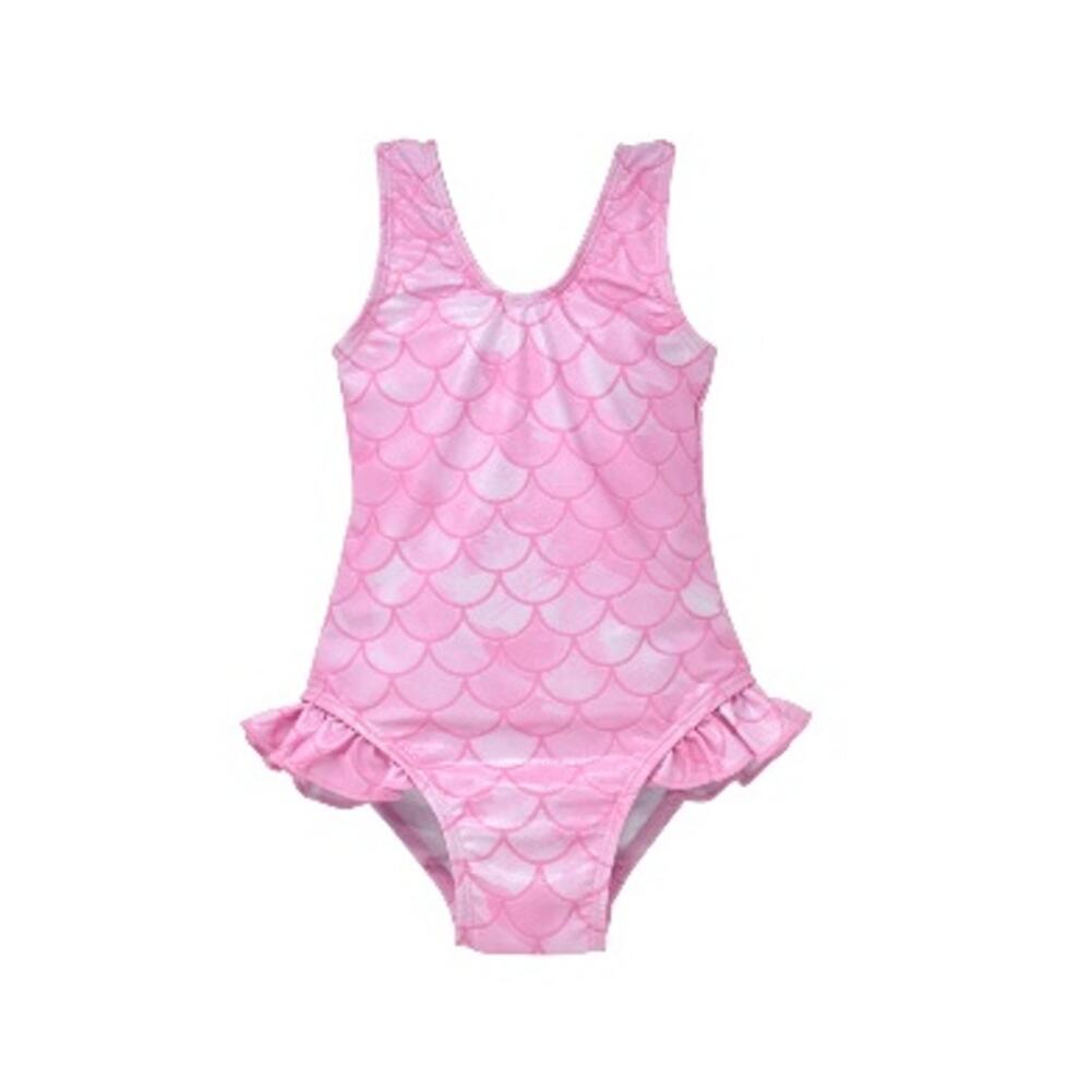 Flap Happy UPF 50+ Delaney Hip Ruffle Swimsuit 18M Pink Mermaid Scales NWOT